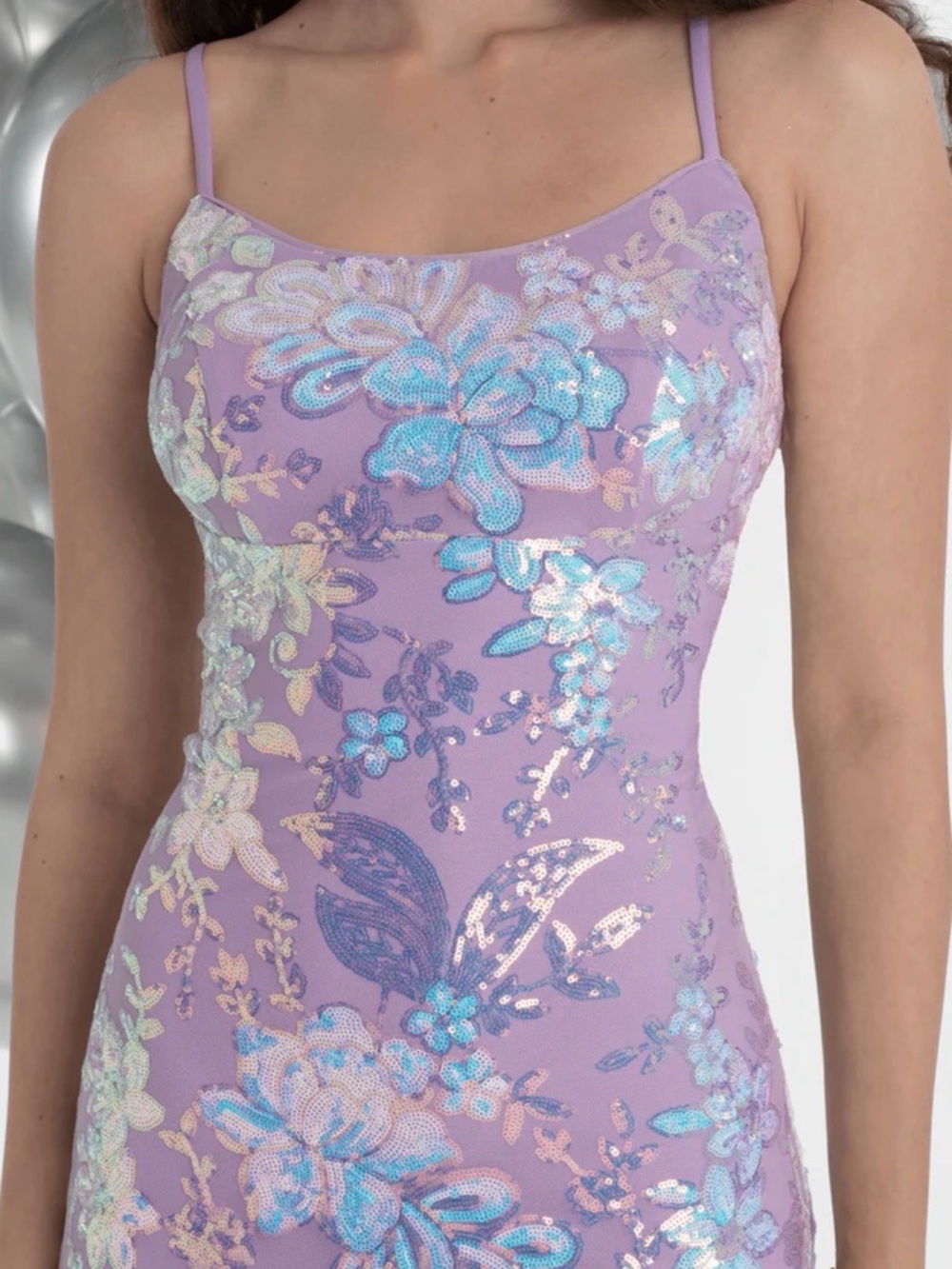 Lilac Double Clasp Back Floral Sequin Mermaid Dress, NWT. Juniors Size 5 NWT - Picture 2 of 6